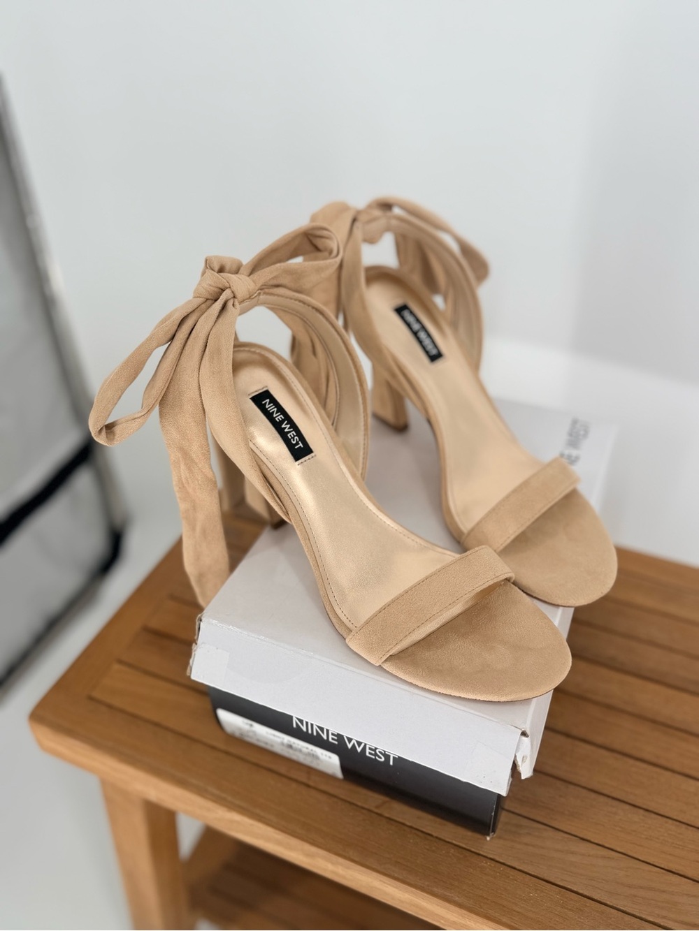 New Nine West Women's Tan Suede Ankle-Tie Block Heel Sandal size 8 M